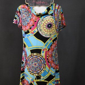 Sunny Taylor Retro 60s Mod Print Dress - Colorful Boho Midi - Medium